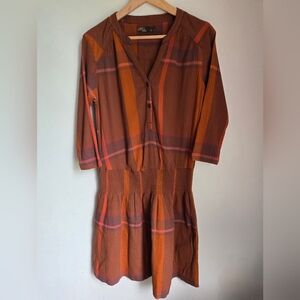 PRANA Organic Cotton Brown and Orange Plaid Dress